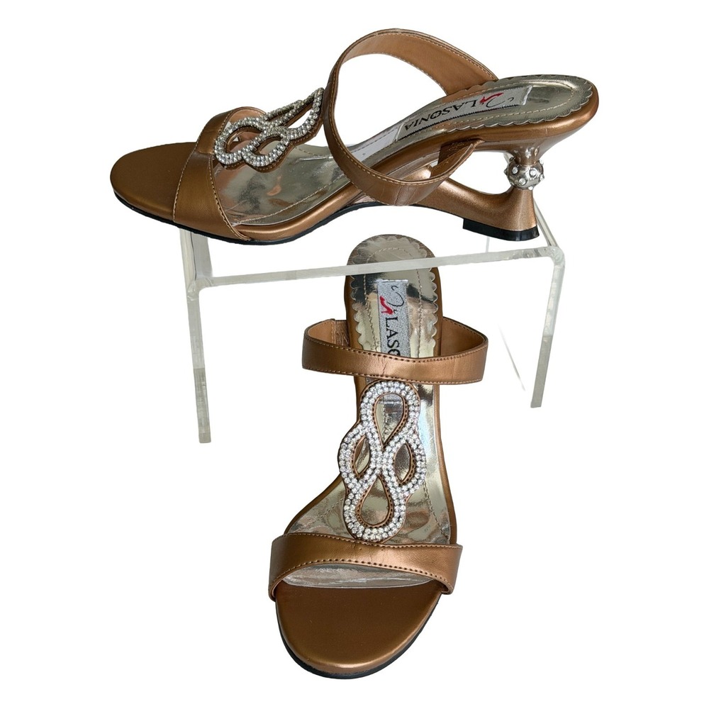 Lasonia Sandals New Women's Size 6 Bronze Rhinestone Accents Infinity Style